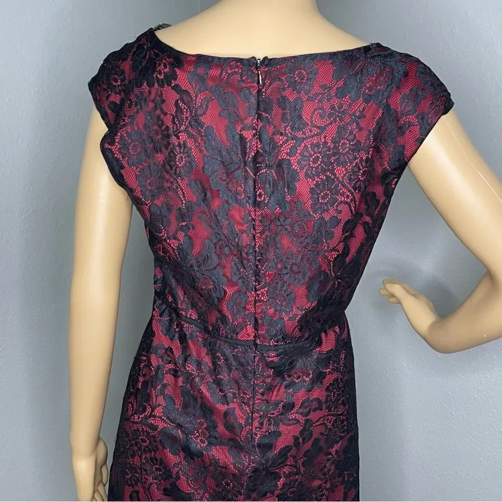Chelsea & Violet Short Sleeve High Low Dress Black Lace Over Red Size Small